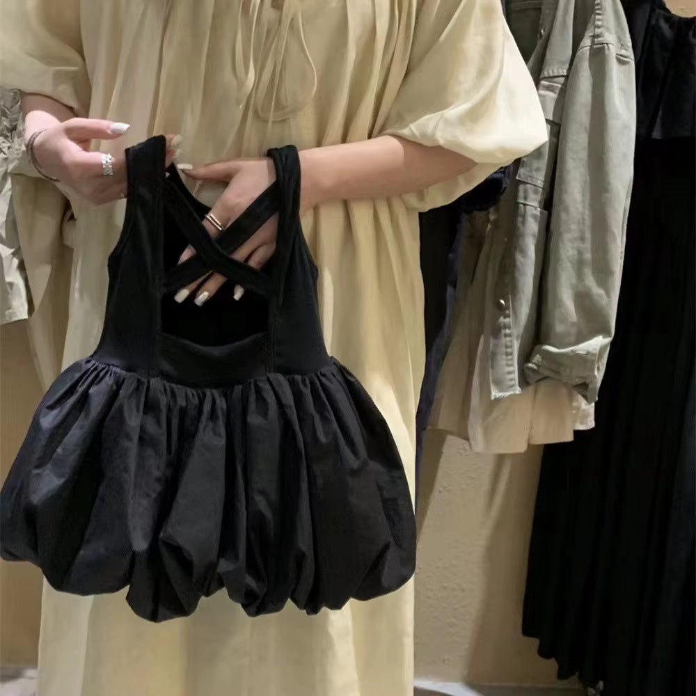 Summer Toddler Girls Dress Black Sweet Cool Wind Cross Backless off Shoulder Party Princess Sleeveless Dresses for 1-7Y Girls