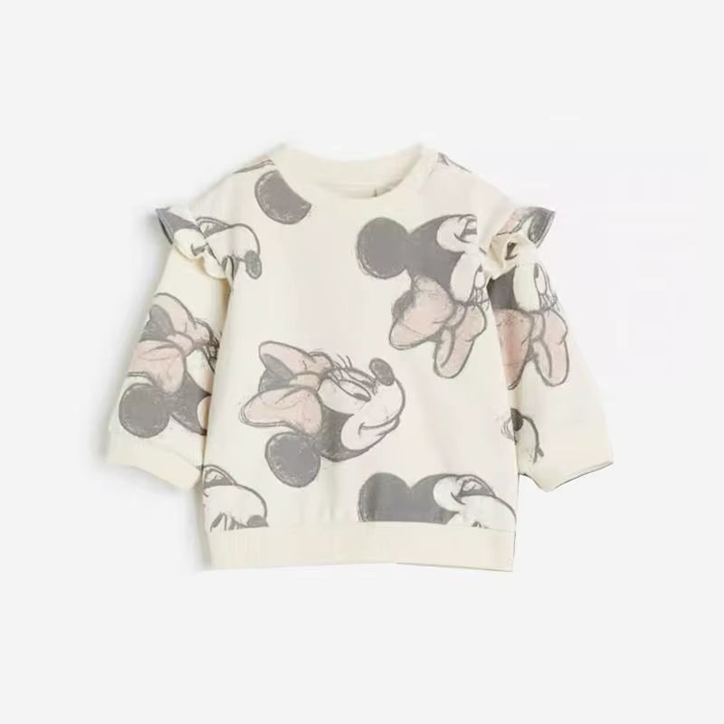 Minnie Magic: Cartoon Full-Print Sweatshirt and Pants Set for Girls