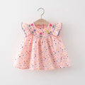 Blooming Beauty: Embroidered Cotton Baby Dress with Polka Dot Print