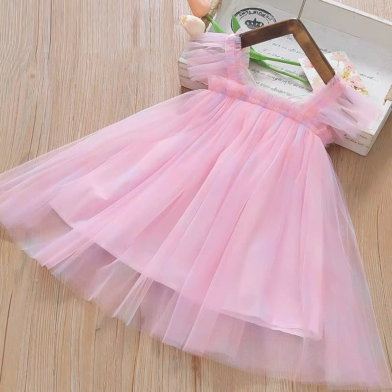 Rainbow Whimsy: 2024 Princess Butterfly Mesh Dress for Baby Girls Aged 1–5