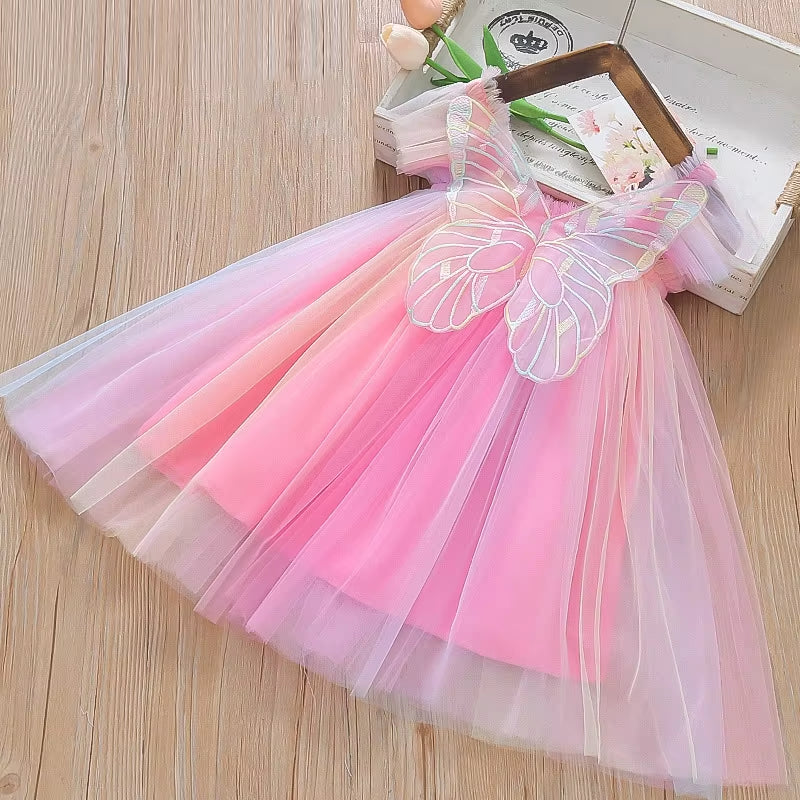 Rainbow Whimsy: 2024 Princess Butterfly Mesh Dress for Baby Girls Aged 1–5