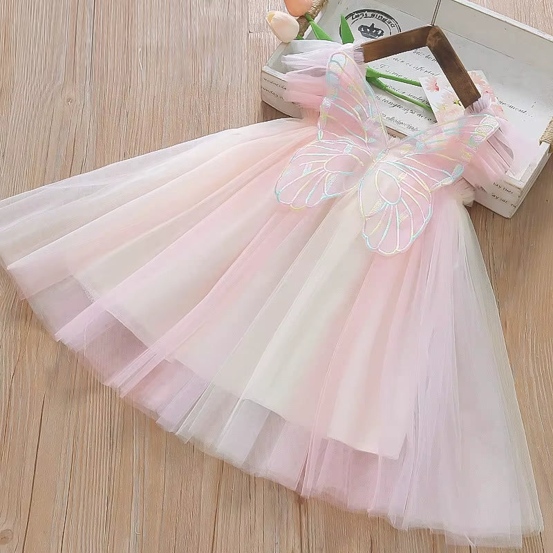 Rainbow Whimsy: 2024 Princess Butterfly Mesh Dress for Baby Girls Aged 1–5